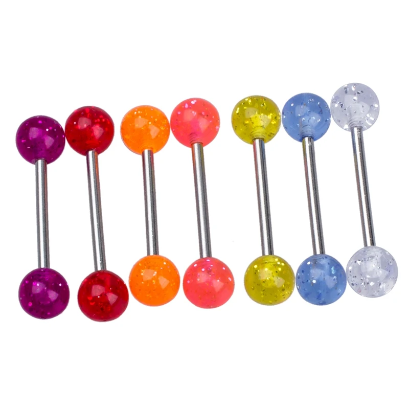 

7 цветов блестящая штанга для пирсинга языка