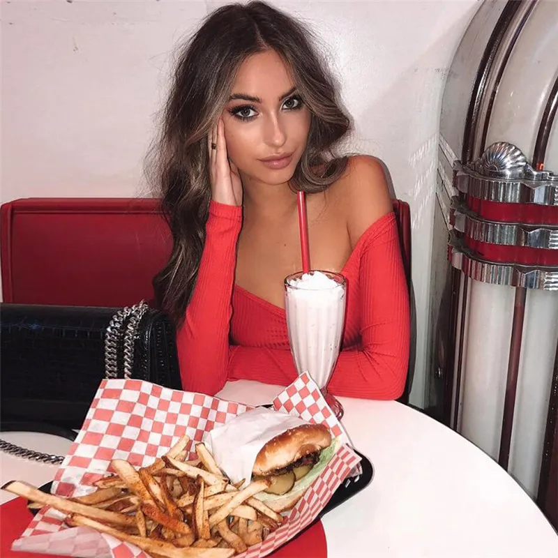 

Fashion Women T-shirts Sexy and Club Fashion Female T-shirt Long Sleeve Off Shoulder Solid Color Lady Tshirt Autumn Basic Tees