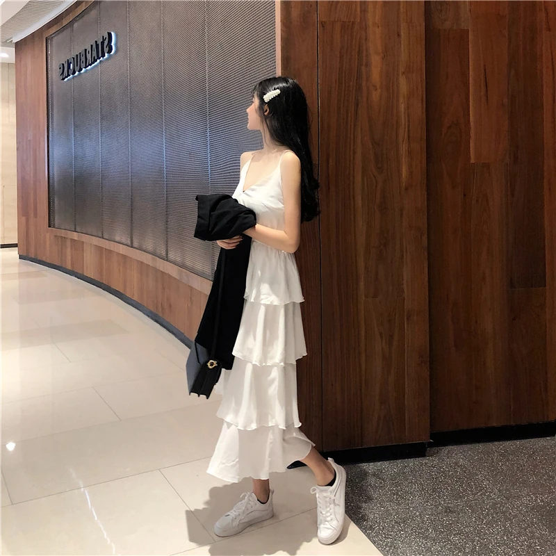 Женское многослойное платье с бахромой однотонное винтажное элегантное на