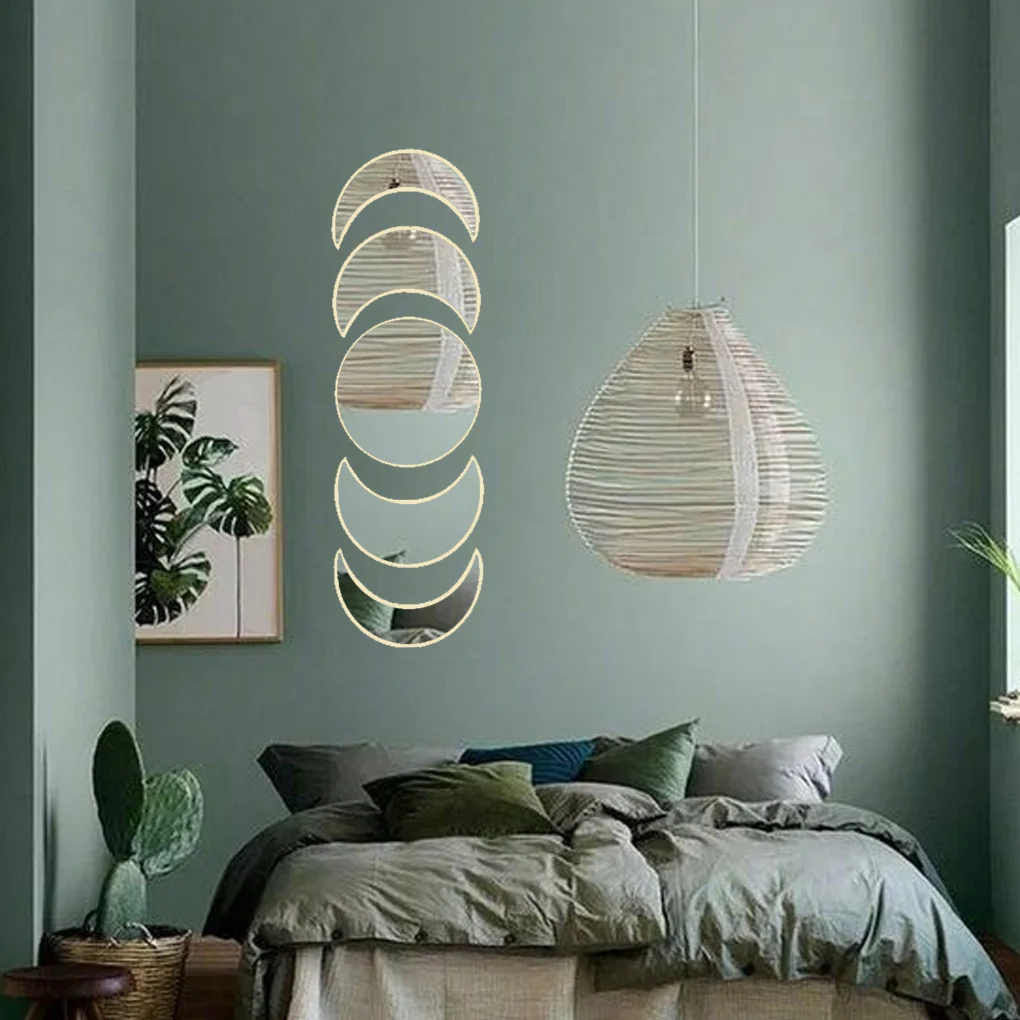 Nordic Style Wooden Moonphase Mirror Set Boho Decoration Moon Phase Home Kids Room Decor Wall |
