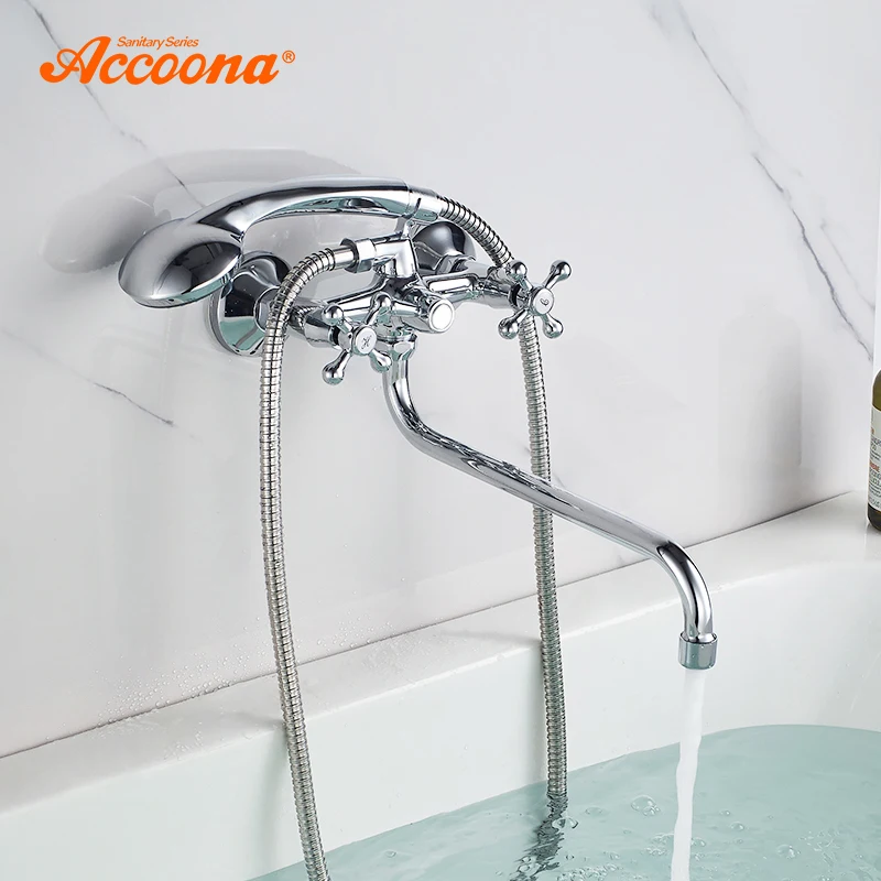 Хромированный смеситель для ванны Accoona набор ванной комнаты настенный кран