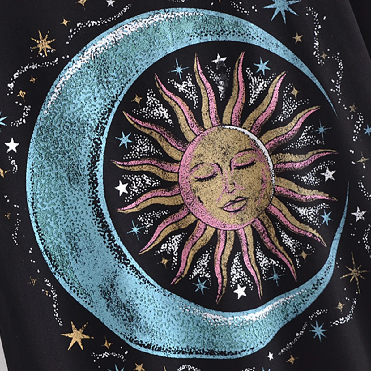 

Vintage Black Graphic Tee Shirt Women Sun Moon Print Round Neck Short Sleeve Oversize Tops Lady Casual Loose Cotton T Shirt 2021