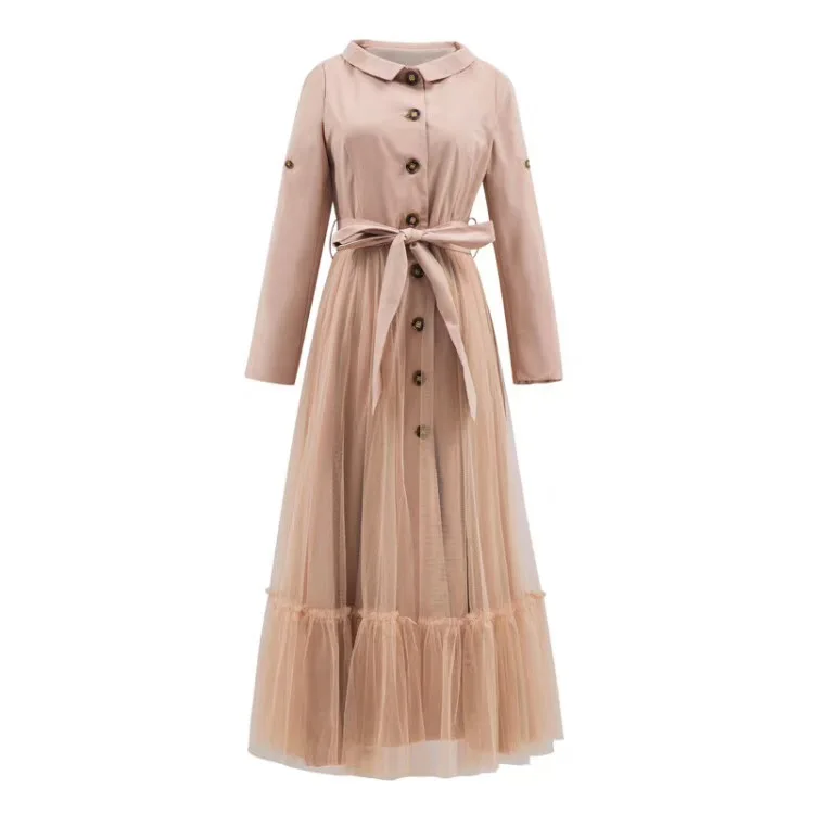 YOSIMI 2019 Autumn Winter Khaki Women Wild Long Trench Coat Outerwear Slim Mesh Clothe with Belt Maxi Female Sashes |