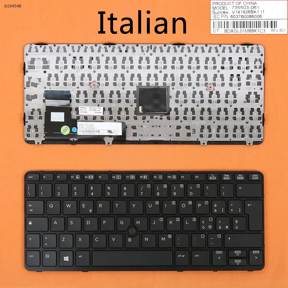 

IT Italian New Keyboard for HP Elitebook 820 G1 820 G2 720 G1 720 G2 725 G2 Laptop Black Frame with Pointer NO Backlit