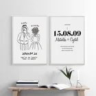 Простые картины на заказ с изображением даты имени на годовщину, настенные художественные плакаты, свадебные принты, картины для украшения гостиной