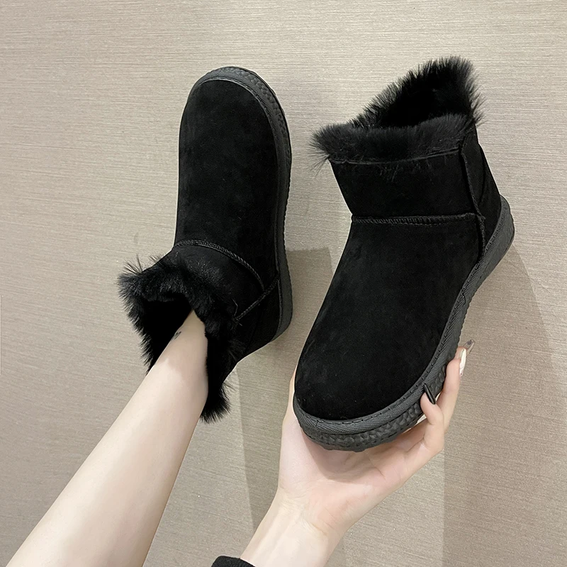 

Warm Plush Snow Boots Flat Platform Shoes Woman Ankle Boots for Women Shoes Slip On Zip Flock Autumn Winter Boots Plus Size
