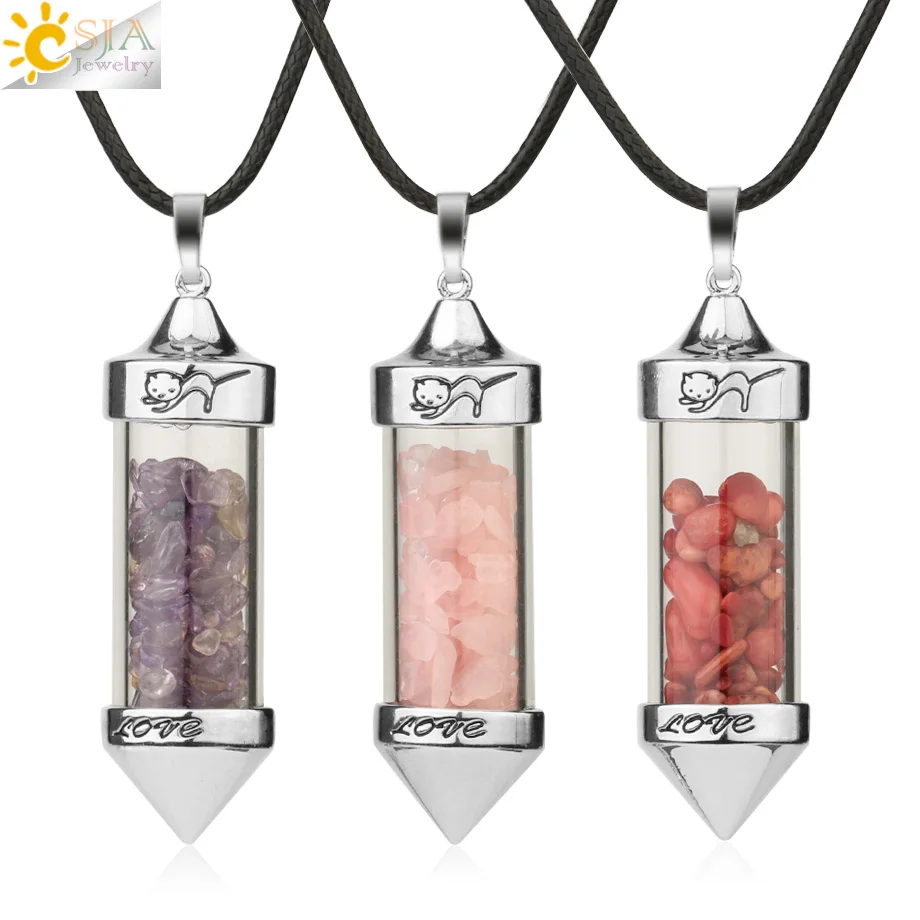 CSJA Желая бутылка Подвески Ожерелья натуральный камень Гравий в форме пули кулон Романтическая любовь колье с целебным кулоном для женщин G184