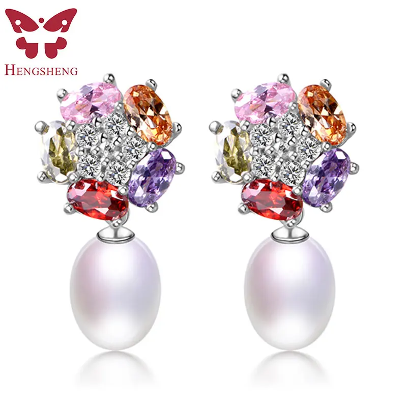 Женские Разноцветные серьги гвоздики из серебра 925 пробы с натуральным