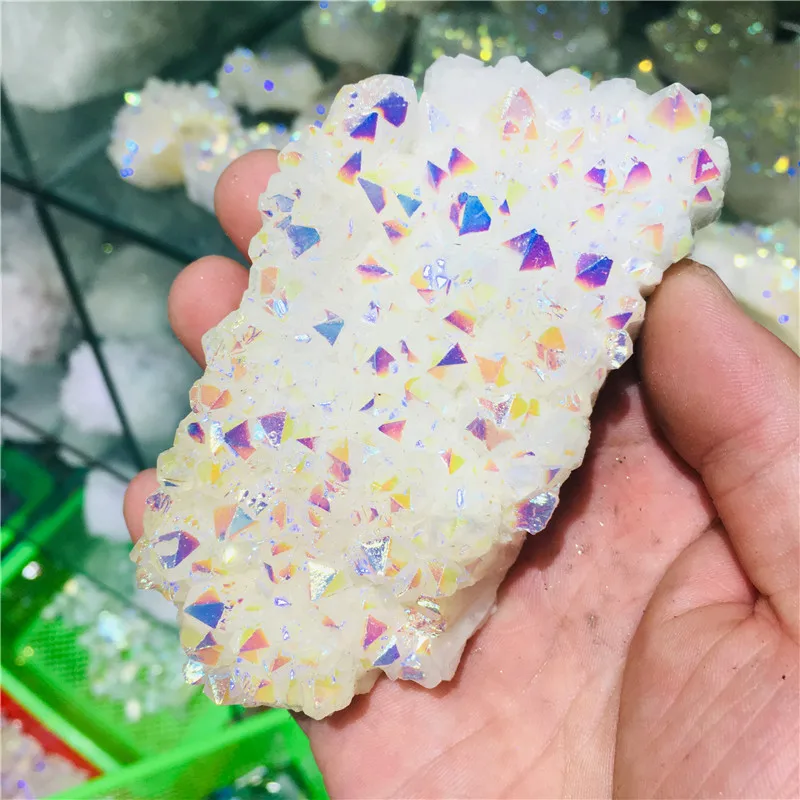 

180-260g New White Electroplated Vug Crystal Quartz Aura Specimen Electroplating Crystal Clusters Decoration Gift Healing