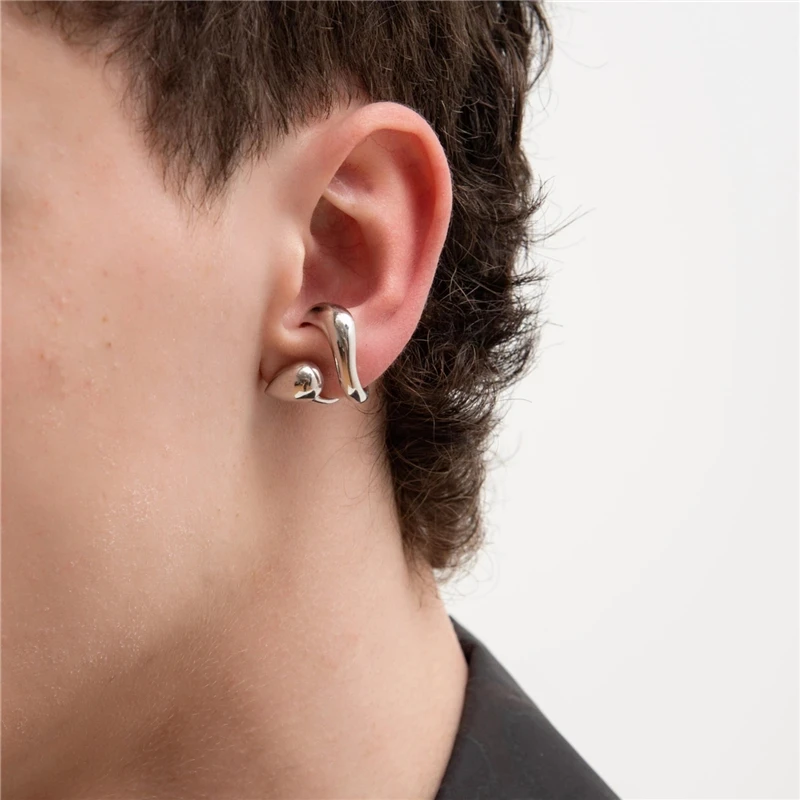 

Women Ear Cuff Jewelry Brass Swirl Wrap Clip Earrings Punk Party Gown Runway rare Boucle Korean Japan Trendy