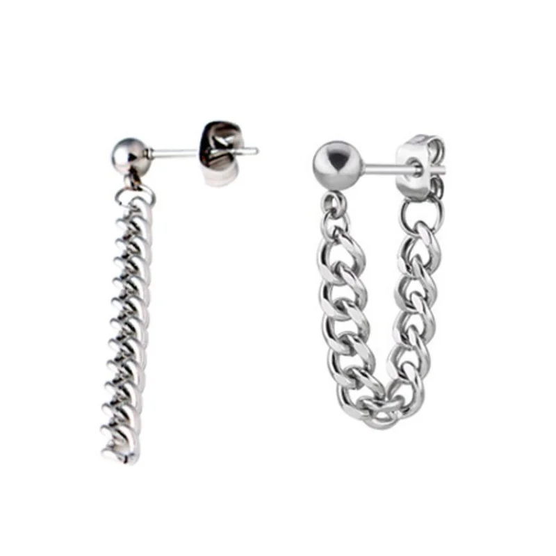 Модные серьги-гвоздики с цепочкой brincos серьги в стиле панк из нержавеющей стали