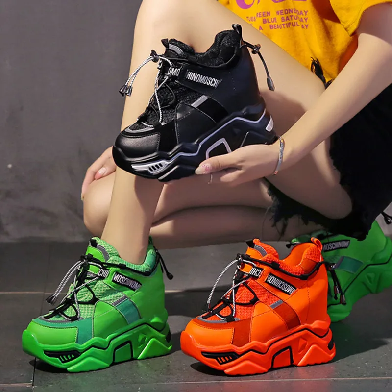 Новинка 2019 женские ботинки на платформе осенние дышащие повседневные танкетке 10