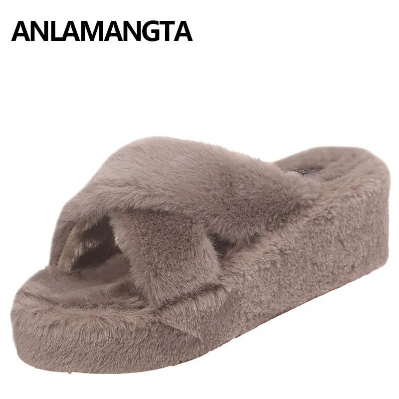 Зимние женские теплые домашние тапочки с искусственным мехом Мягкие плюшевые