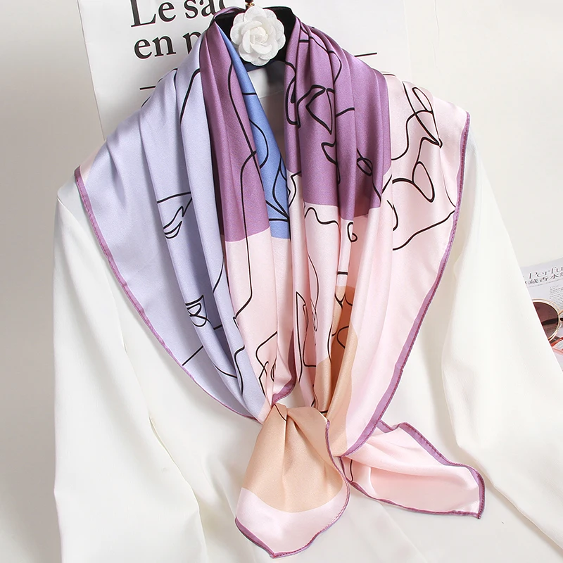 Квадратные шарфы из 100% шелка женские накидки с принтом шелк Ханчжоу бандана