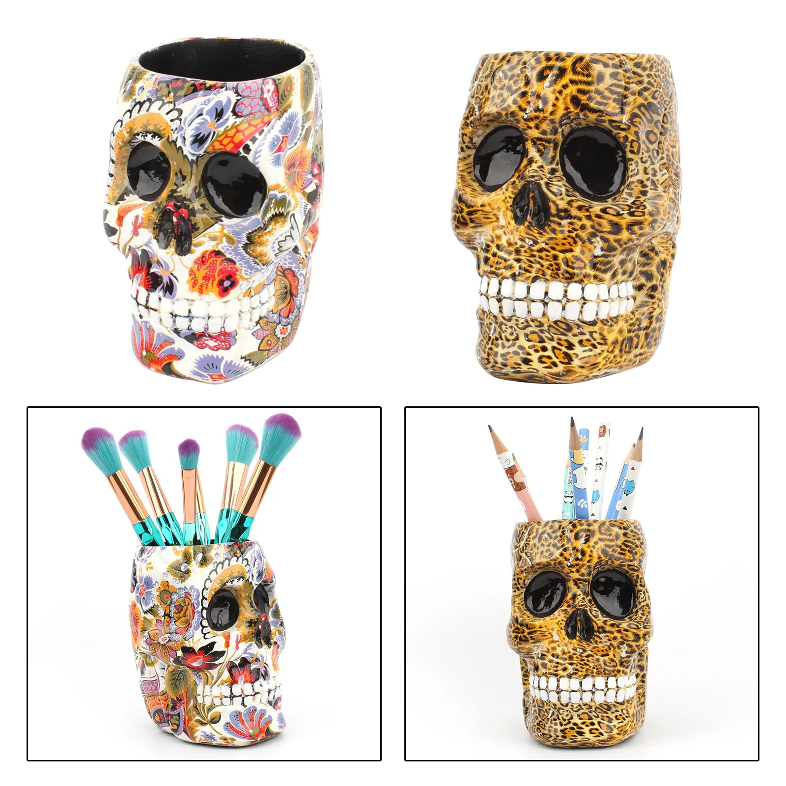 

Chic Skull Desk Organizer Pen Holder Cosmetics Makeup Brushes Display Rack