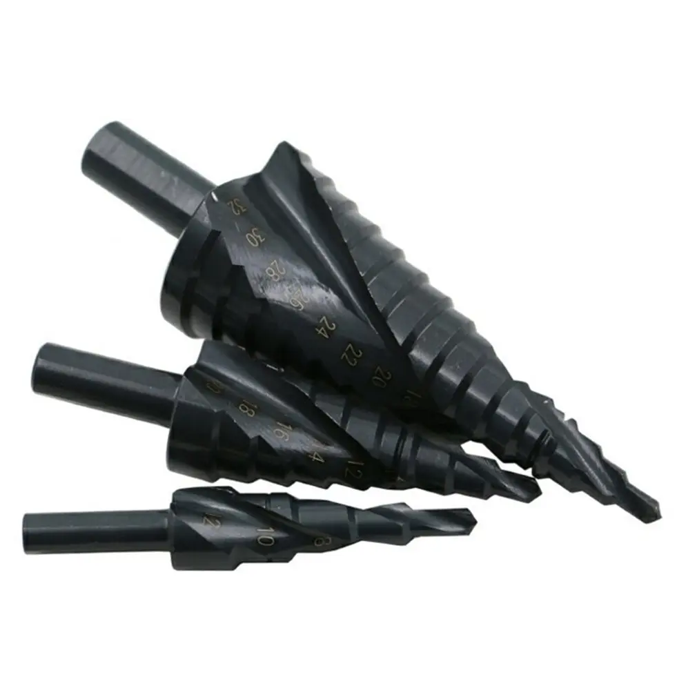 

3PCS Cobalt Step Stepped Drill Bit Set Nitrogen High Speed Steel Spiral For Metal Cone Triangle Shank Hole