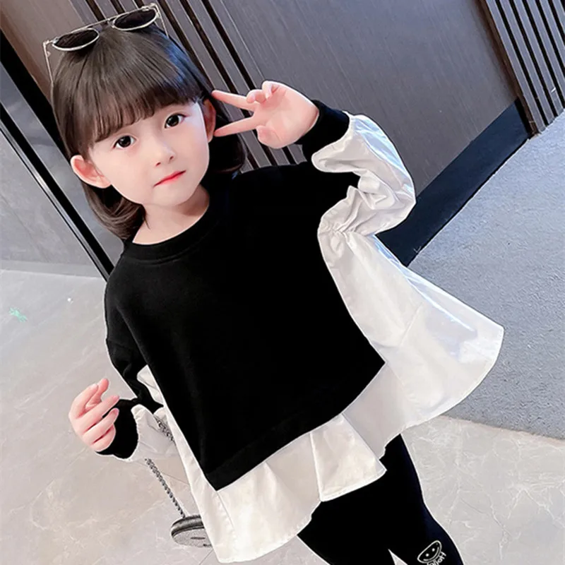 

Toddler Girls Autumn Sweatshirts Korean Style Long Sleeve Loose Patchwork Kids Tops Casual Cotton Lovely Baby Sweatshirts 2-7Yrs