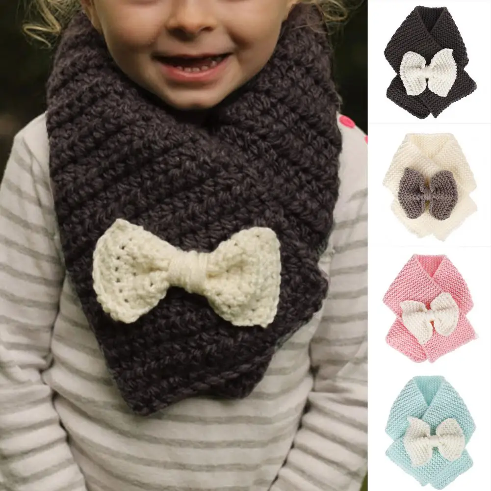Осенне-зимний милый вязаный шейный платок с бантом для девочек круглый шарф