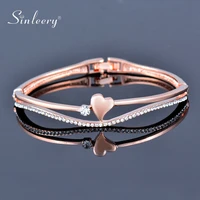 sinleery romantic rhinestone heart bangle for women rose gold silver color wedding bracelets fashion jewelry zd1 ssf