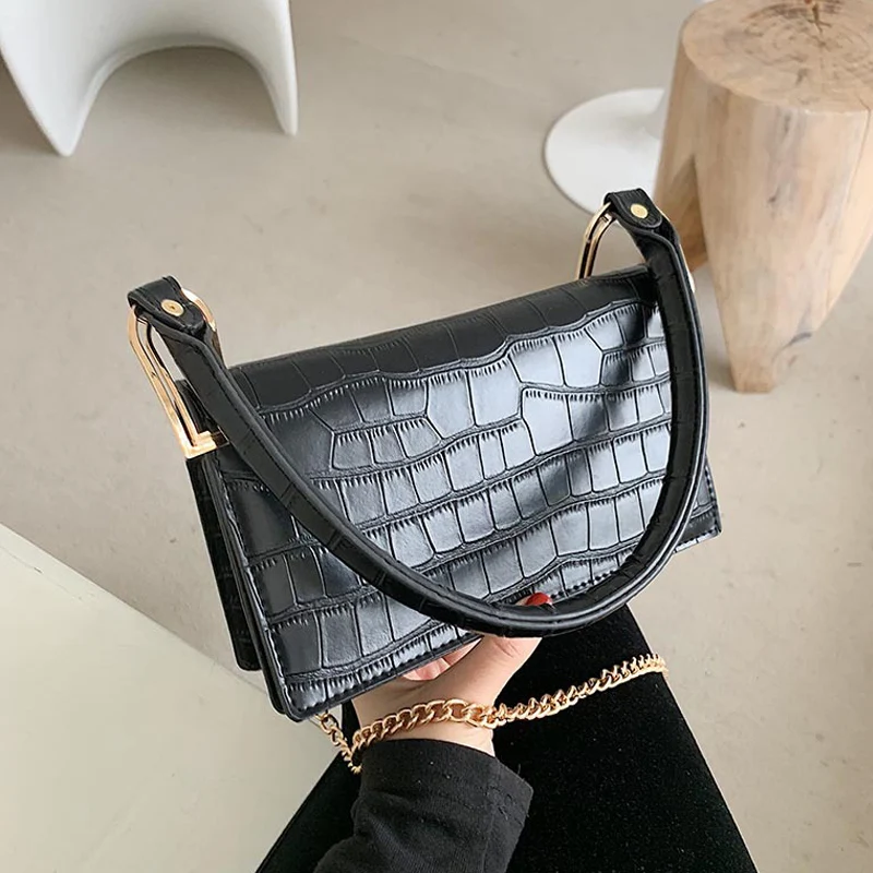 

Colorful Stone Pattern Shoulder Bags For Women 2021 New Brand Designer PU Leather Baguette Crossbody Bag Female Chain Armpit Bag