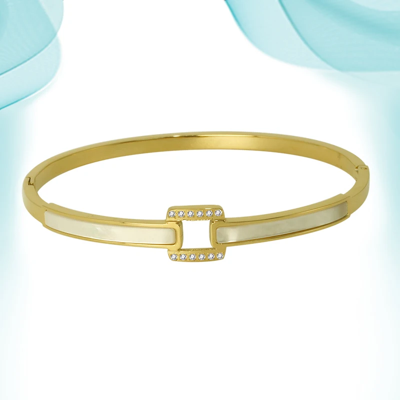 

Женский браслет из ракушек из нержавеющей стали с бриллиантами и натуральным камнем