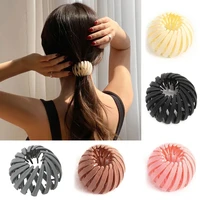 fashion womens bird nest expanding solid color hair bun holder clips claw pins hairdresser retro hairstyle ponytail headbands
