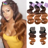 brazilian body wave human hair weave bundles with closure 1b427 ombre bundles with 4x4 lace closure remy hair 8 26 for women