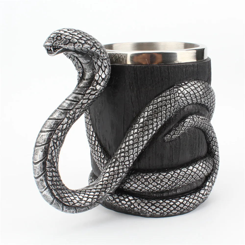 

Silver Black Cobra Cup stainless steel resin double-layer Mug office and household cup coffee cup mug cup stainless cup