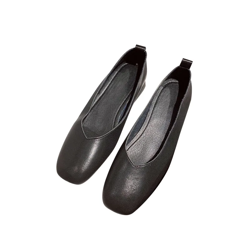 

Casual Woman Shoe Square Toe Female Moccasin Shallow Mouth Genuine Leather Leisure Solid Basic Lace-Up Fabric Slip-On Rubber
