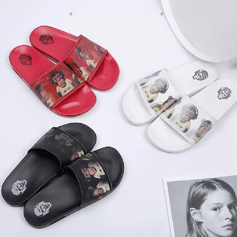 

BOREE 3D Monkey Print Men Slippers Casual Home Outdoor Indoor Summer Men Shoes Non-slip Beach Slides pantuflas zapatos de hombre