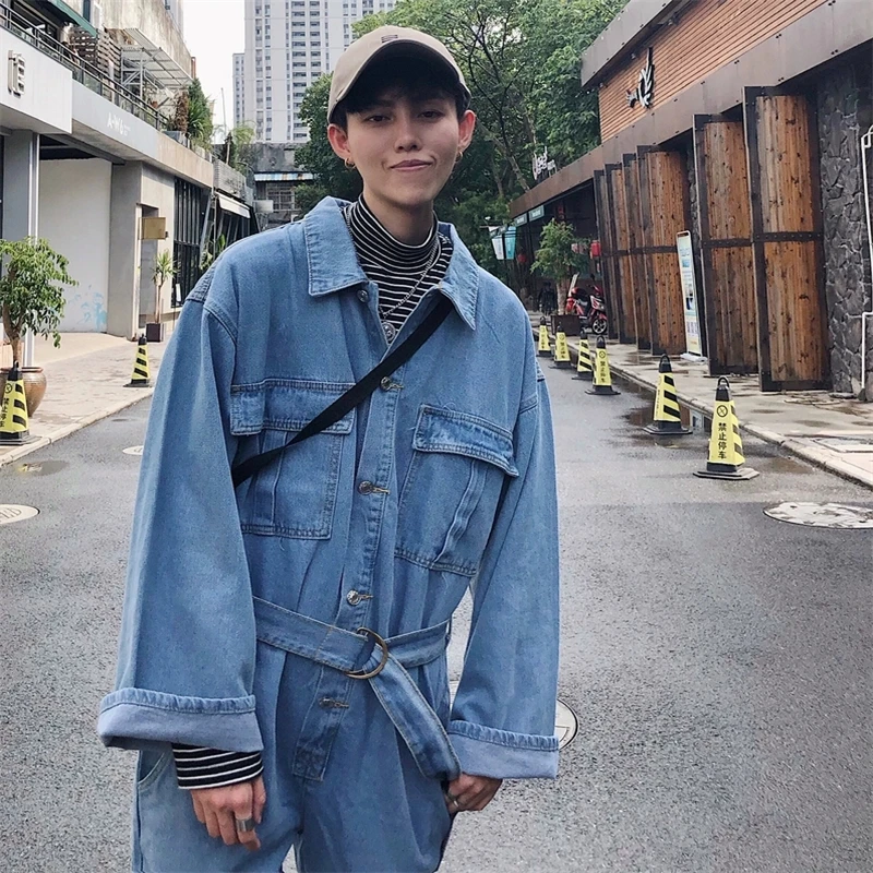 Новинка 2020 джинсовый комбинезон оверсайз мужской свободный в стиле хип-хоп с