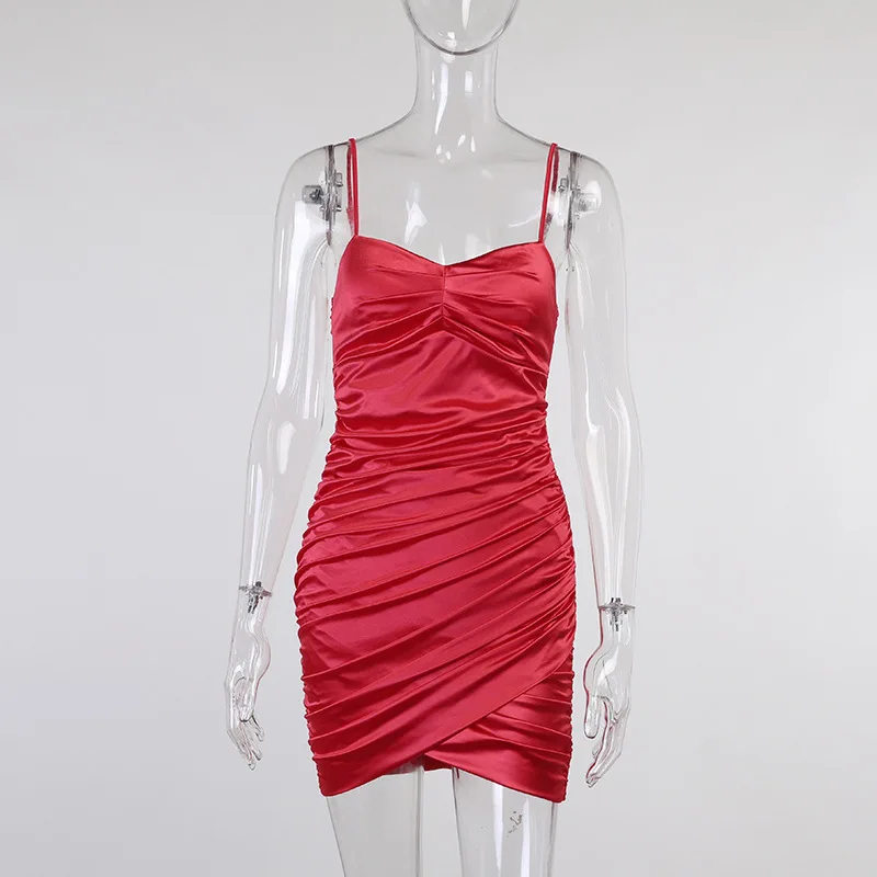 

Mozision Spaghetti Strap Ruched Mini Dress Women Summer New Sexy Dresses Female Sleeveless Backless Skinny Dress Vestidos