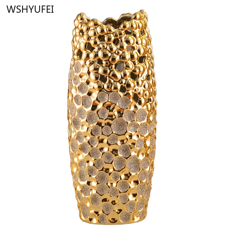 

Creative Golden Ceramic Vase Decoration Dry Flower Insert Ceramic Craft Modern Home Decoration Living Room TV Cabinet Floral
