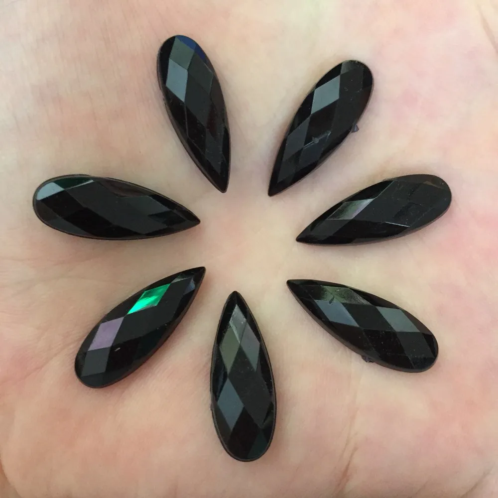 40 шт. Смола 8*22 мм черная капля плоские задние Стразы 2 отверстия аппликации DIY