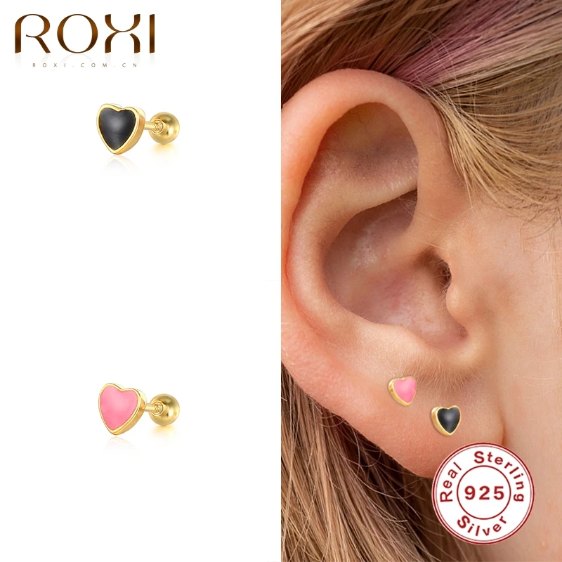 

ROXI Colorful Enamel Stud Earrings for Women Neon Round Circle Jewelry Earrings 925 Sterling Silver Huggie Earrings Piercing