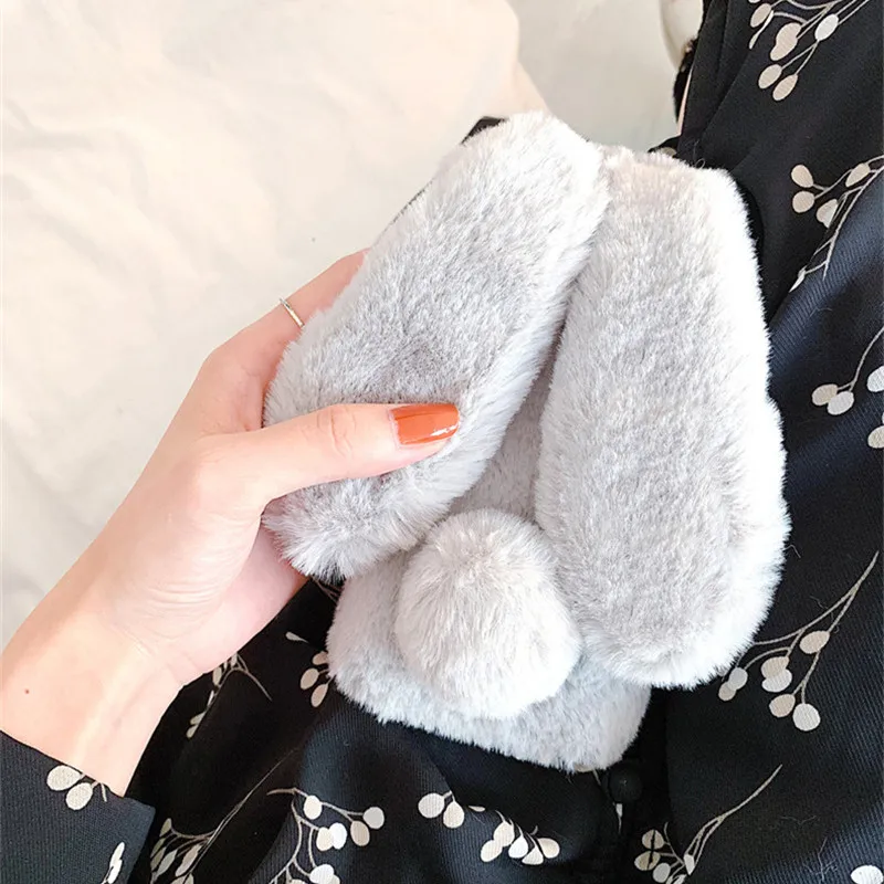 Милый пушистый чехол для телефона из кроличьего меха Huawei Mate 20 Lite P20 Pro P30 плюшевый в