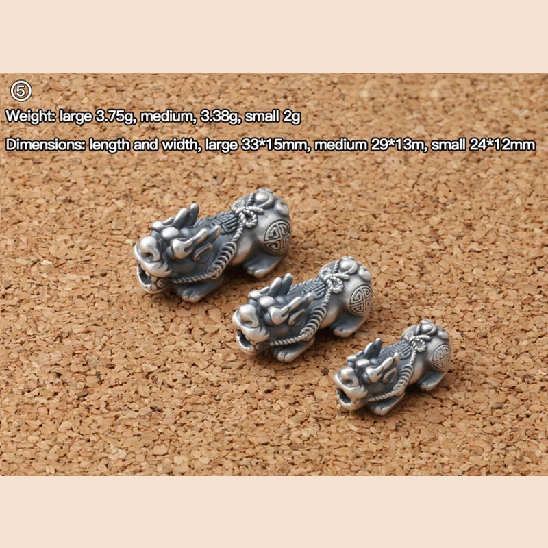 Real S925 Sterling Silver Pixiu Beads Beads Wealth Pixiu Piyao Beads Lucky Symbol Bead DIY Jewelry Making Bracelet Accessories