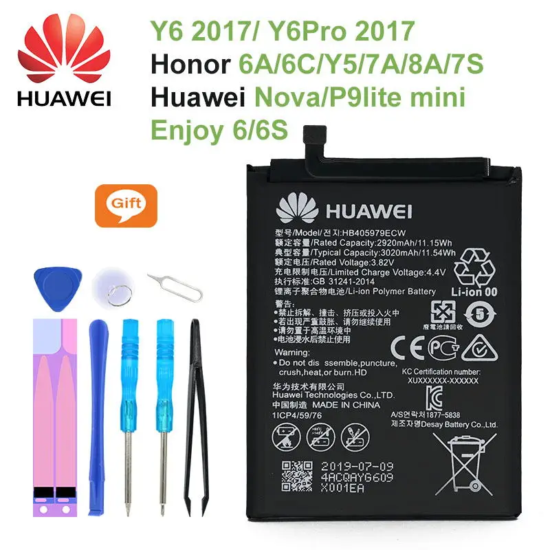 Оригинальный аккумулятор HB405979ECW для Huawei Nova TL00 CAN L01 L12 Enjoy 6S Honor 6C Y5 2017 p9 lite mini |