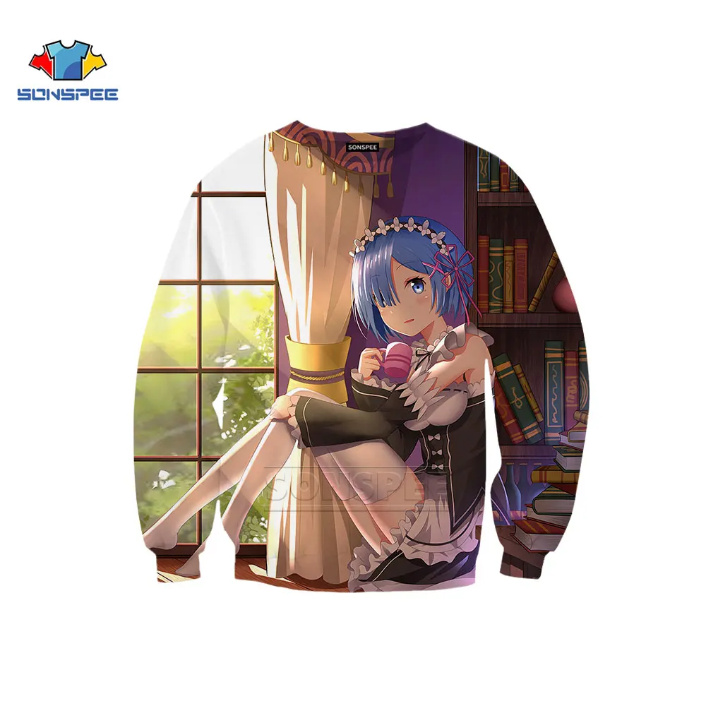 

SONSPEE Life In A Different World From Zero Anime Sweatshirt Men Women Hoodies 3D Print Sleeve Personality Unique Neck Pullover