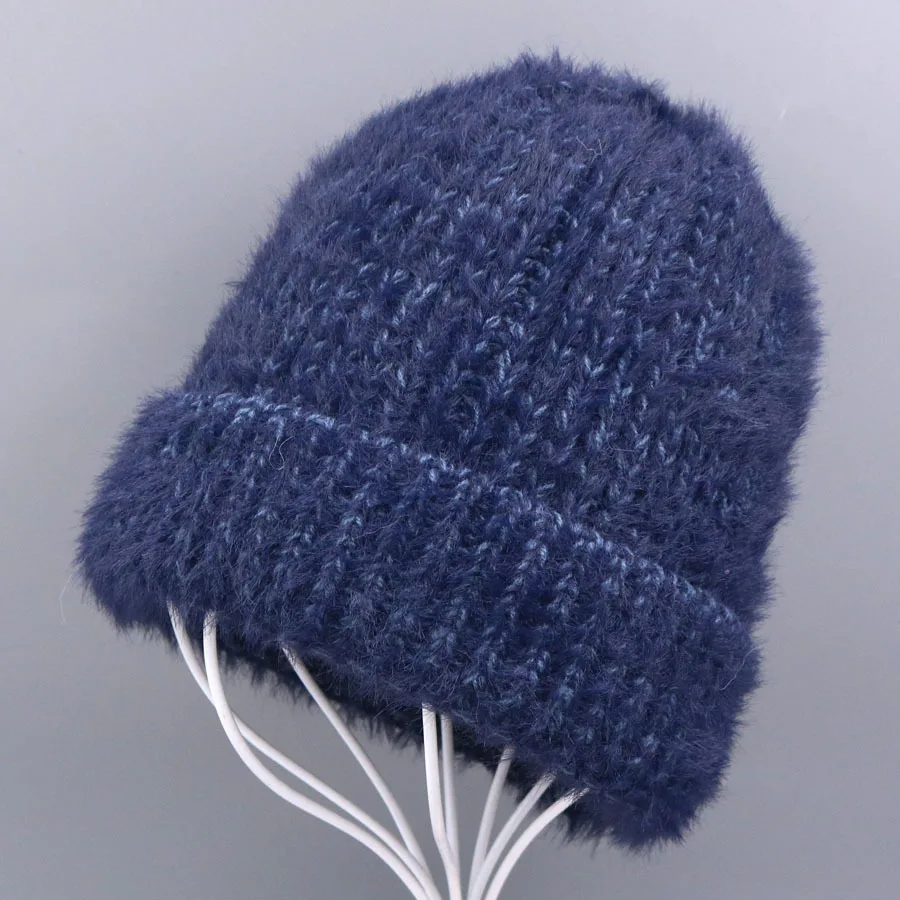 

Wool Woman Knitted Head Cap Cashmere Mink Leather Cap Warm Wool Cap