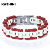 mens bracelets bangles red motorcycle biker bicycle link chain bracelets for men double layer stainless steel fashion jewelry