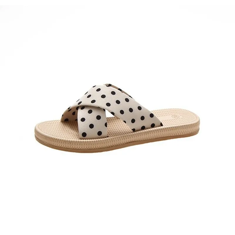 

Fashion Women Shoes Woman Slippers Slides 2020 New Dot Knot Cross Tie Flat Platform Shoes Female Slippers Outside Casual Shoes