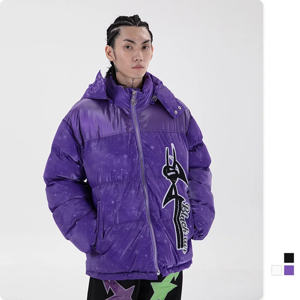 

Новинка, яркий Мужской винтажный пуховик со звёздным небом, Зимняя Толстая теплая ветровка для пар, в стиле хип-хоп, с капюшоном