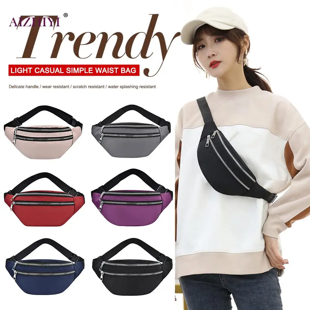

Waterproof Oxford Waist Bag Women Double Zipper Fanny Pack Chest Belt Pouch