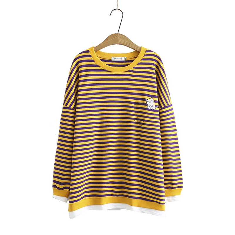 

Plus Size XL-4XL Blue Yellow Striped Hoodies Drop Shoulder Autumn New Fashion Sweatshirts Casual Outerwear