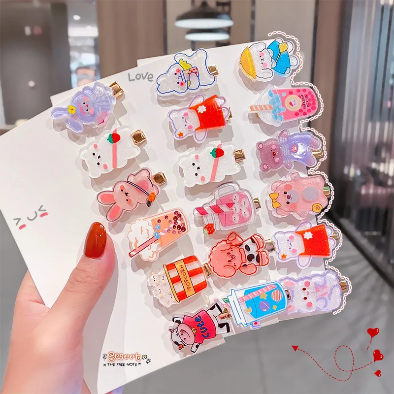 10 unids/set nuevos ni&ntilde;os de dibujos encantadora decoraci&oacute;n para el cabello pasadores Clips chicas animales Copa horquillas accesorios de moda diademas-0