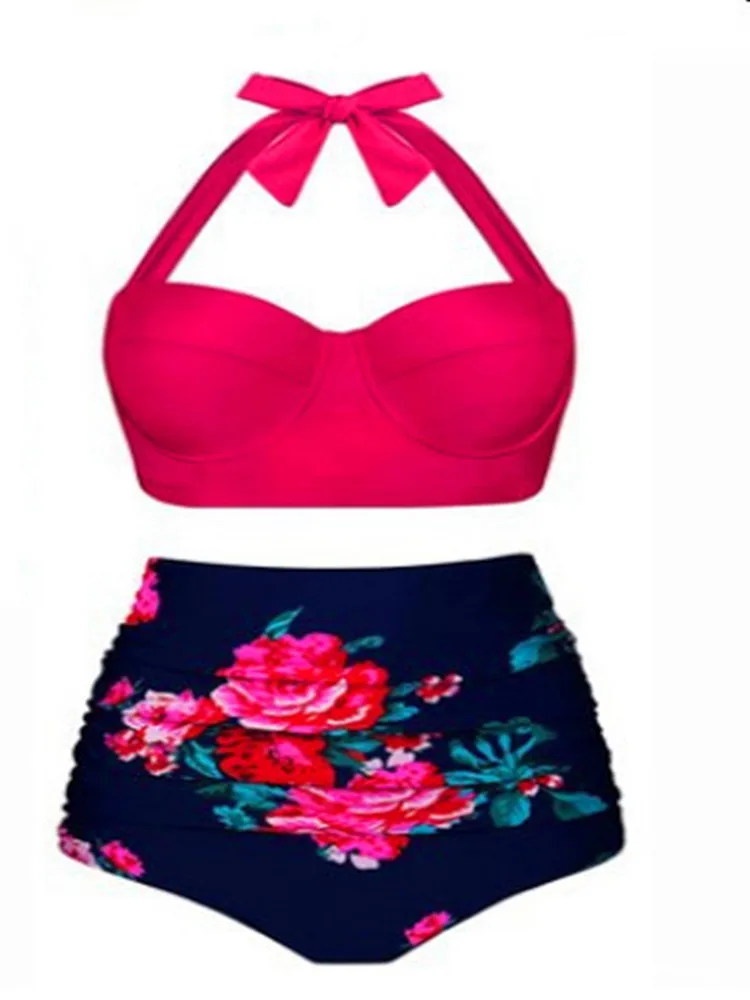 Женский купальник бандо в горошек винтажный женский танга бикини с высокой