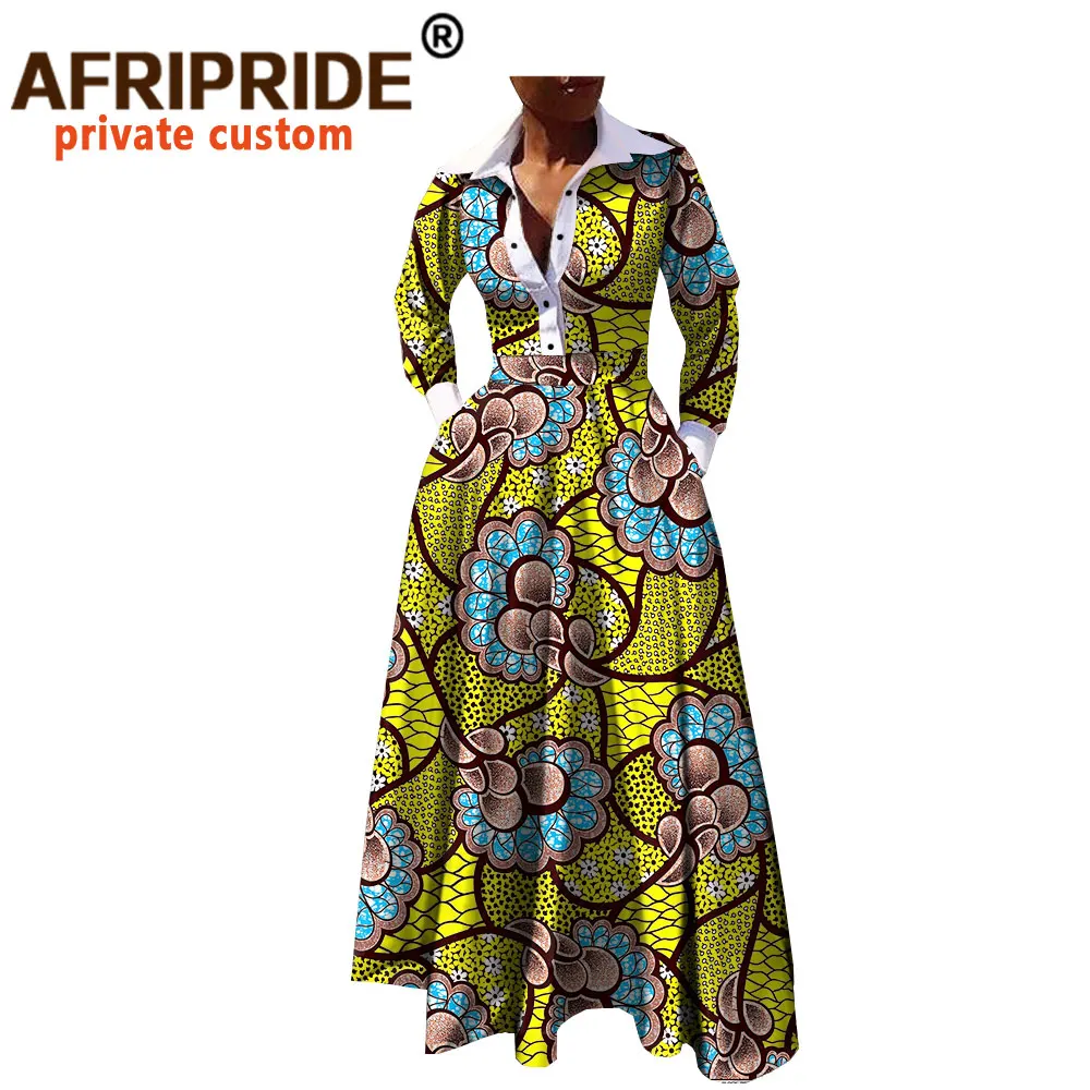 Осеннее женское платье с Африканским принтом AFRIPRIDE Повседневное в пол отложным