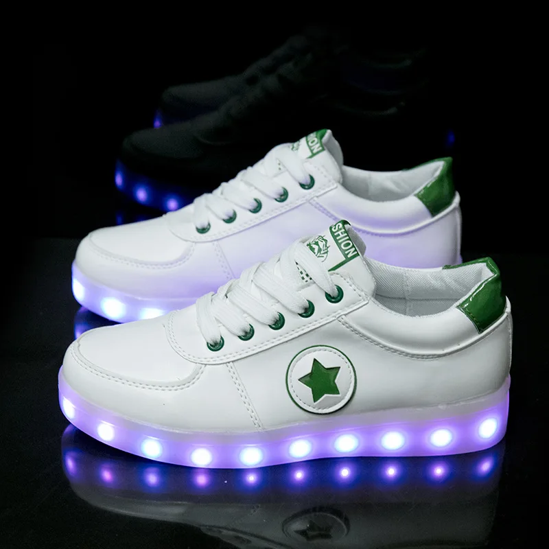 A81-StarGreen Size 30-44 Kids Luminous Sneakers for Girls Boys Women Shoes with Light LED Shoes with Luminous Sole Glowing Sneakers LED Shoes - Цвет: A81-StarGreen