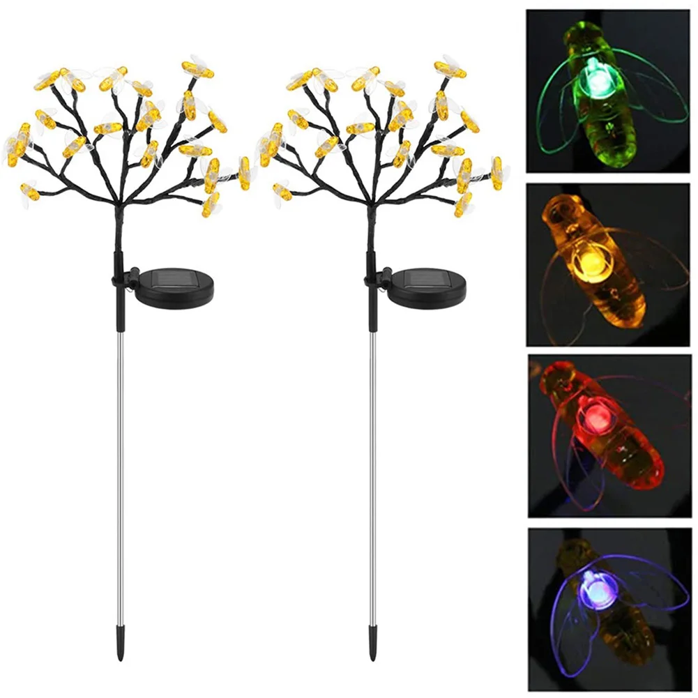 

2pcs Solar Powered Bee Shape String Light Garden Outdoor 20 LED Colorful Simulation Honey Bee Fairy Garland Lawn Decorative Lamp